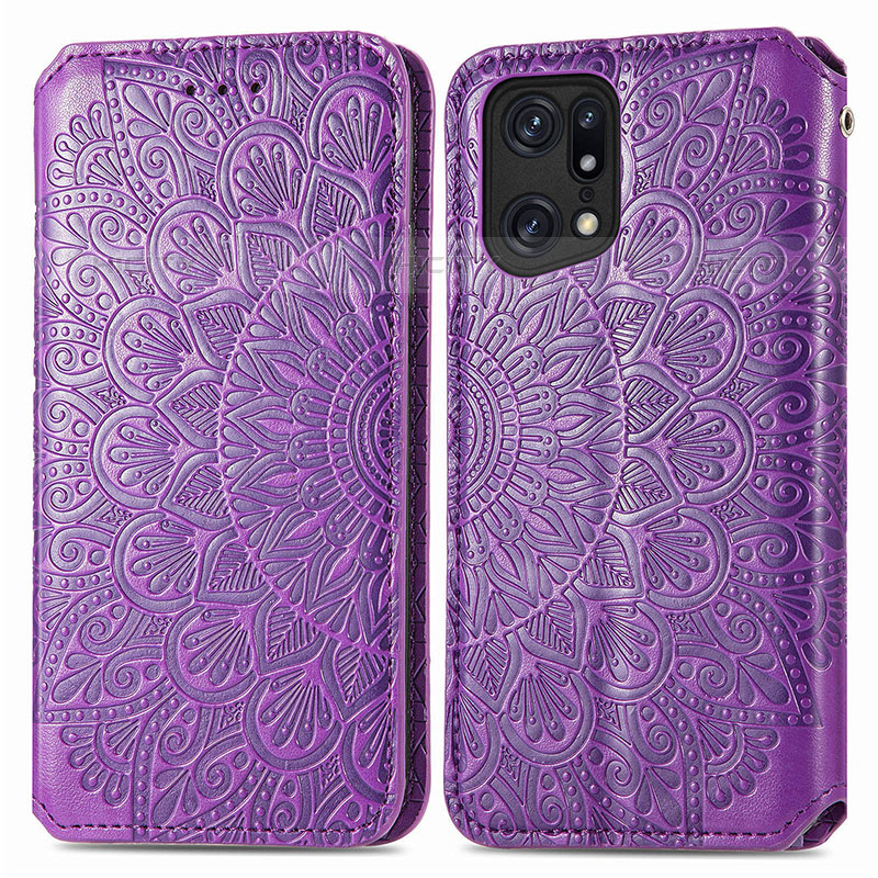 Coque Portefeuille Motif Fantaisie Livre Cuir Etui Clapet S01D pour Oppo Find X5 Pro 5G Violet Plus