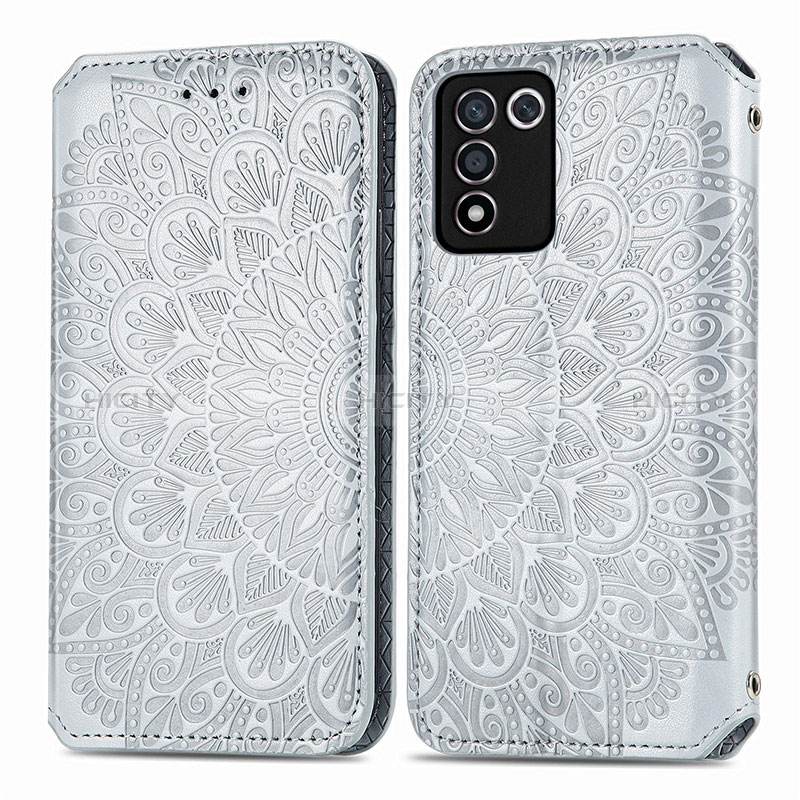 Coque Portefeuille Motif Fantaisie Livre Cuir Etui Clapet S01D pour Oppo K9S 5G Argent Plus