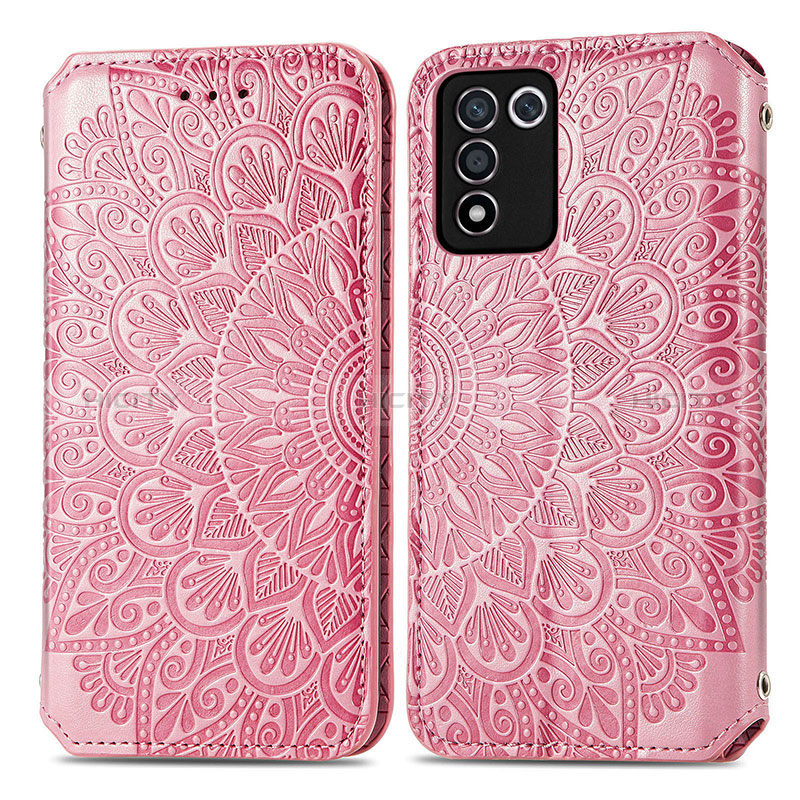 Coque Portefeuille Motif Fantaisie Livre Cuir Etui Clapet S01D pour Oppo K9S 5G Or Rose Plus