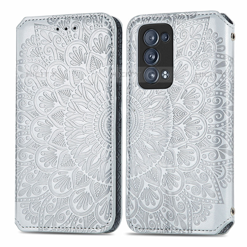 Coque Portefeuille Motif Fantaisie Livre Cuir Etui Clapet S01D pour Oppo Reno6 Pro 5G Argent Plus