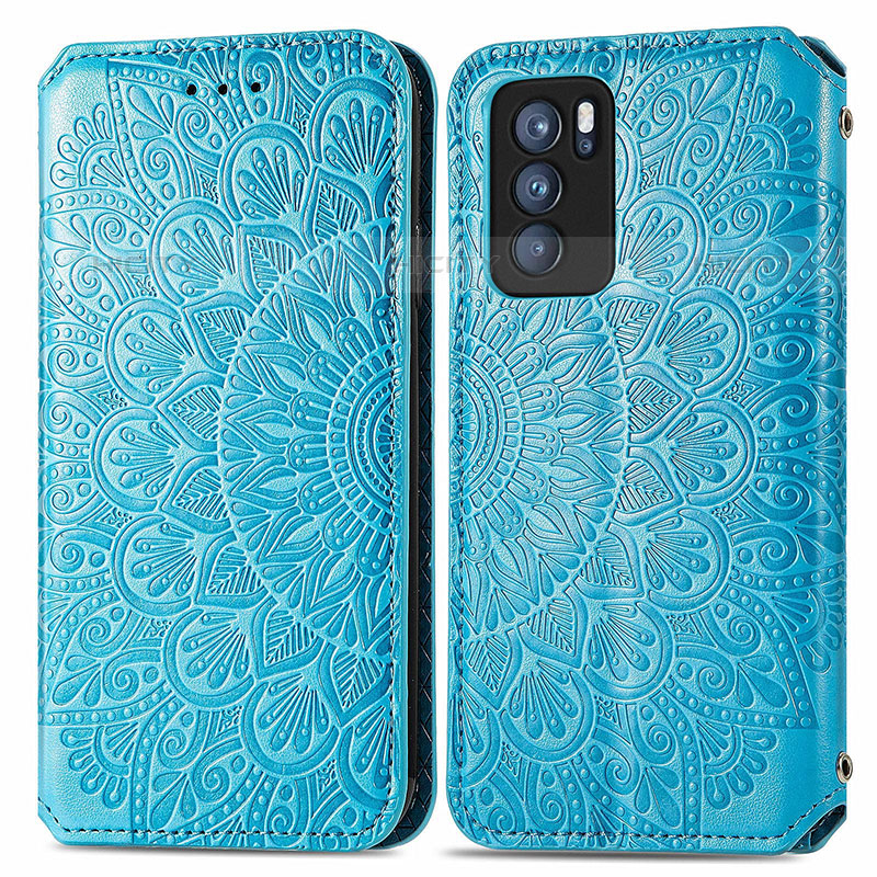 Coque Portefeuille Motif Fantaisie Livre Cuir Etui Clapet S01D pour Oppo Reno6 Pro 5G India Bleu Plus