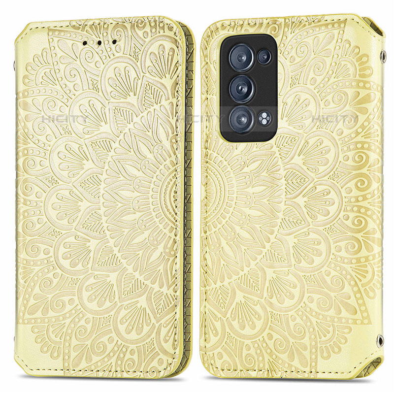 Coque Portefeuille Motif Fantaisie Livre Cuir Etui Clapet S01D pour Oppo Reno6 Pro 5G Or Plus