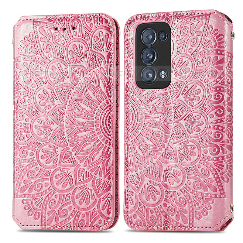 Coque Portefeuille Motif Fantaisie Livre Cuir Etui Clapet S01D pour Oppo Reno6 Pro 5G Or Rose Plus