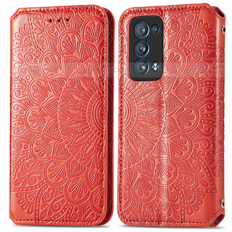 Coque Portefeuille Motif Fantaisie Livre Cuir Etui Clapet S01D pour Oppo Reno6 Pro 5G Rouge Plus