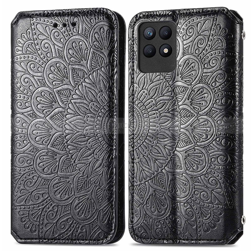 Coque Portefeuille Motif Fantaisie Livre Cuir Etui Clapet S01D pour Realme 8i Noir Plus