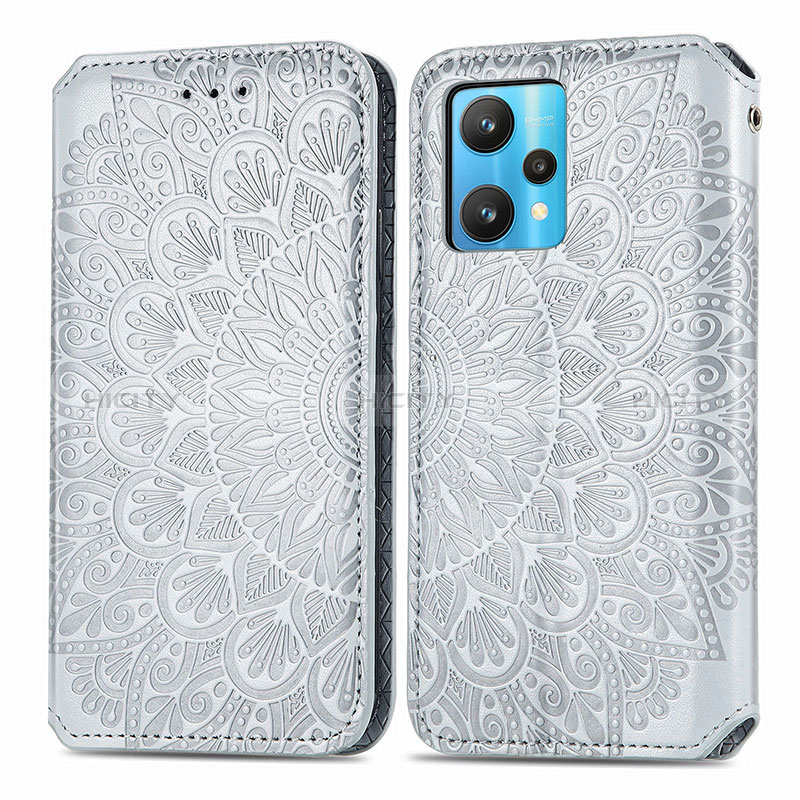 Coque Portefeuille Motif Fantaisie Livre Cuir Etui Clapet S01D pour Realme 9 4G Argent Plus