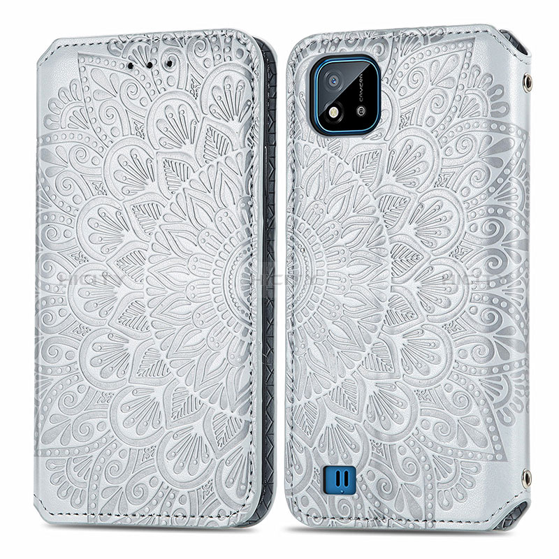 Coque Portefeuille Motif Fantaisie Livre Cuir Etui Clapet S01D pour Realme C11 (2021) Argent Plus