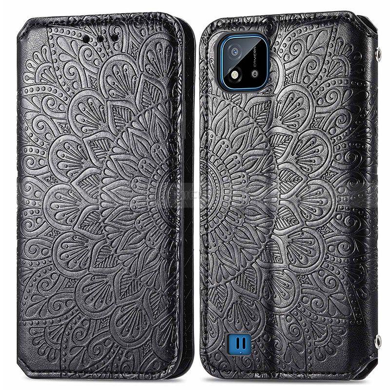 Coque Portefeuille Motif Fantaisie Livre Cuir Etui Clapet S01D pour Realme C11 (2021) Noir Plus