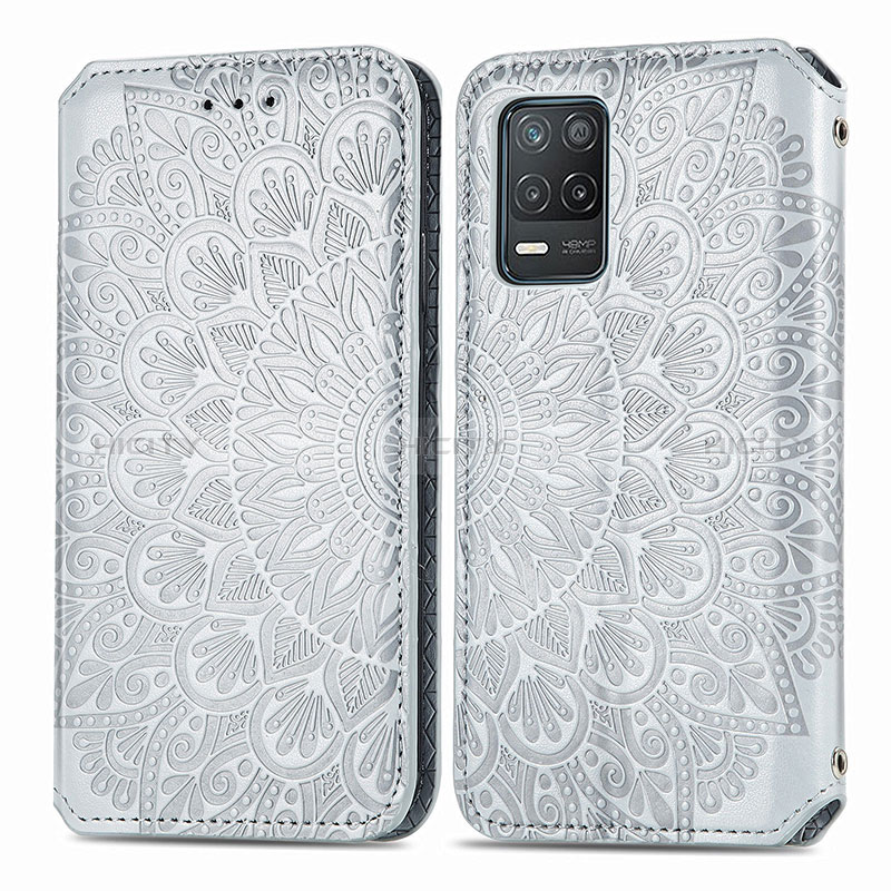 Coque Portefeuille Motif Fantaisie Livre Cuir Etui Clapet S01D pour Realme Narzo 30 5G Argent Plus