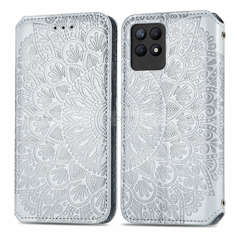 Coque Portefeuille Motif Fantaisie Livre Cuir Etui Clapet S01D pour Realme Narzo 50 4G Argent Plus