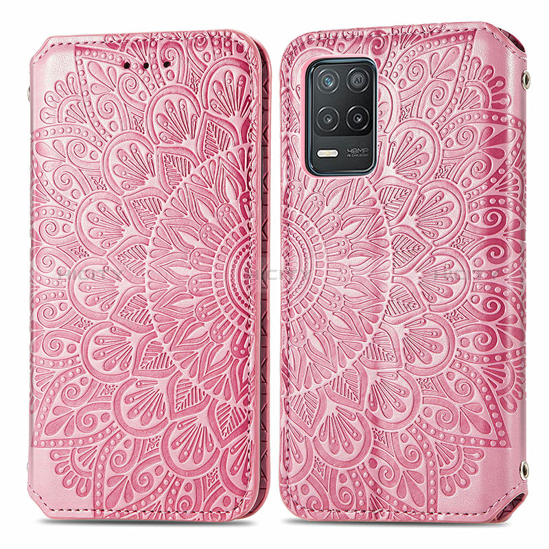 Coque Portefeuille Motif Fantaisie Livre Cuir Etui Clapet S01D pour Realme Q3i 5G Or Rose Plus