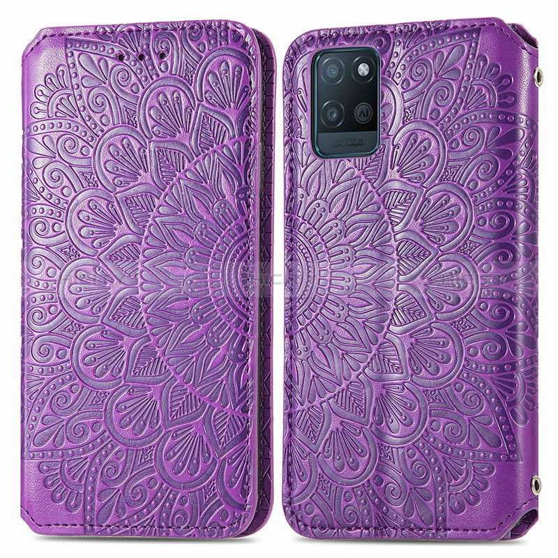 Coque Portefeuille Motif Fantaisie Livre Cuir Etui Clapet S01D pour Realme V11s 5G Violet Plus