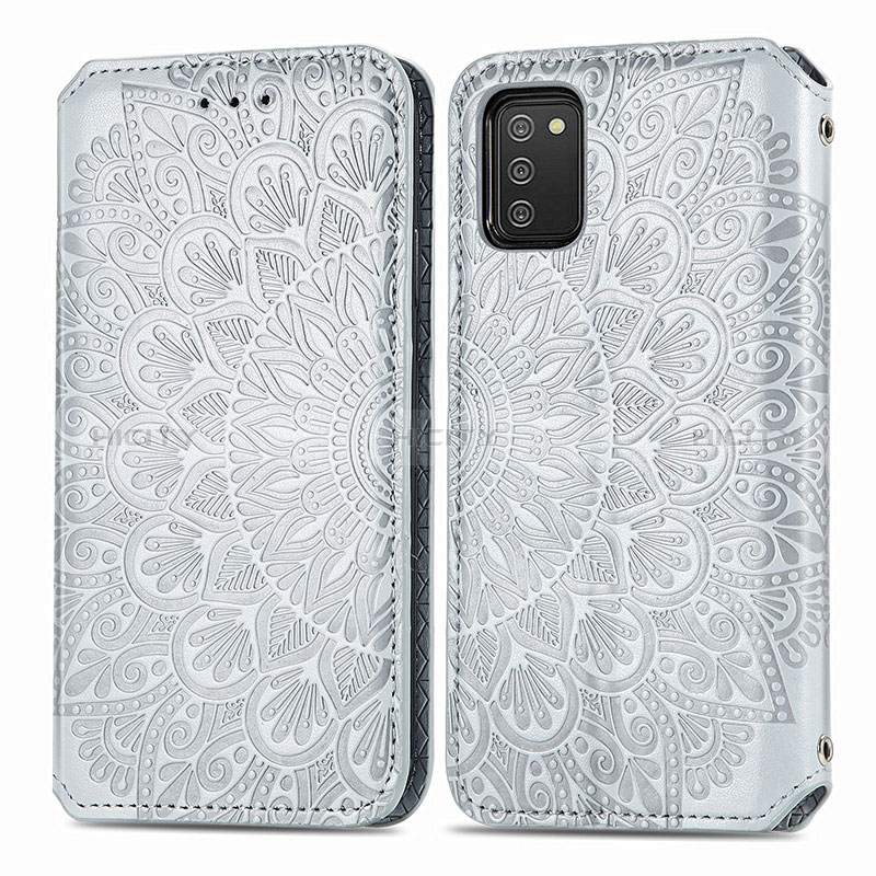 Coque Portefeuille Motif Fantaisie Livre Cuir Etui Clapet S01D pour Samsung Galaxy A02s Argent Plus