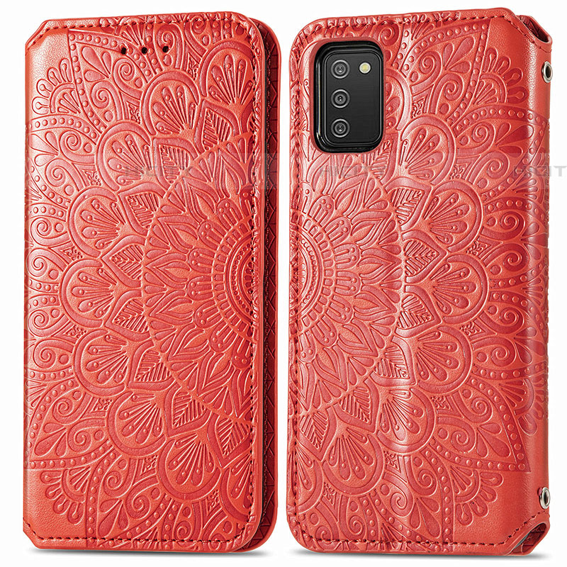 Coque Portefeuille Motif Fantaisie Livre Cuir Etui Clapet S01D pour Samsung Galaxy A03s Rouge Plus