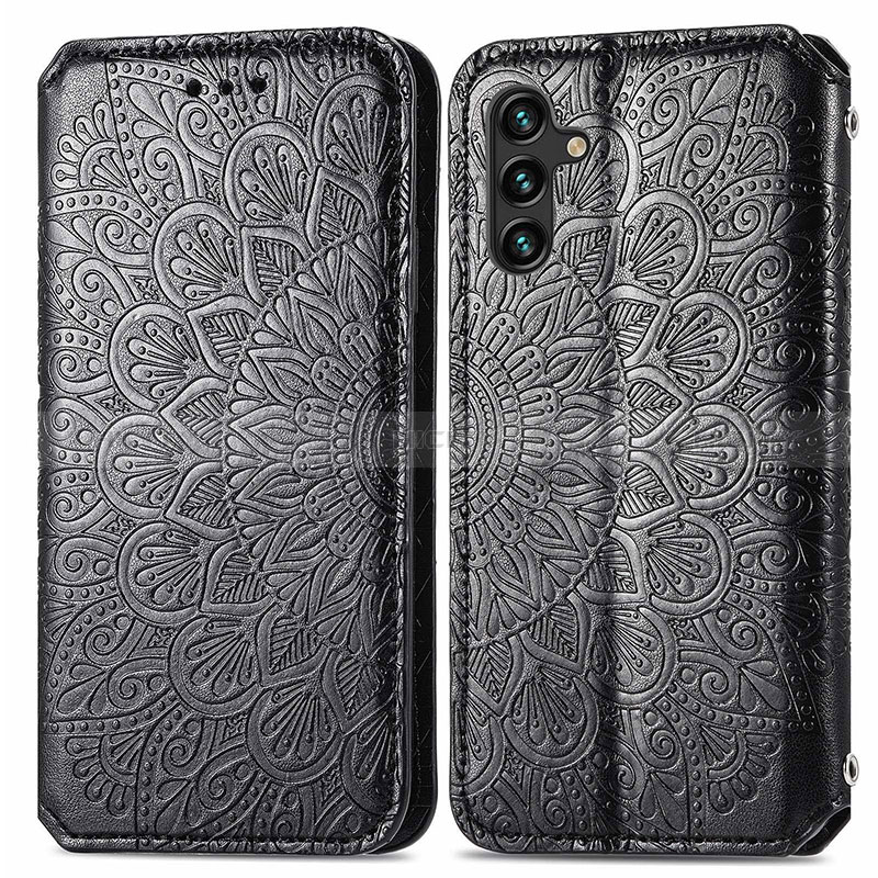 Coque Portefeuille Motif Fantaisie Livre Cuir Etui Clapet S01D pour Samsung Galaxy A04s Noir Plus