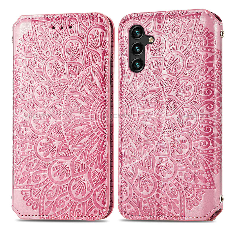 Coque Portefeuille Motif Fantaisie Livre Cuir Etui Clapet S01D pour Samsung Galaxy A04s Or Rose Plus