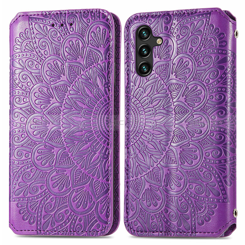 Coque Portefeuille Motif Fantaisie Livre Cuir Etui Clapet S01D pour Samsung Galaxy A04s Violet Plus