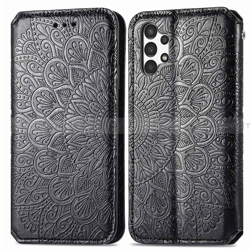 Coque Portefeuille Motif Fantaisie Livre Cuir Etui Clapet S01D pour Samsung Galaxy A13 4G Noir Plus