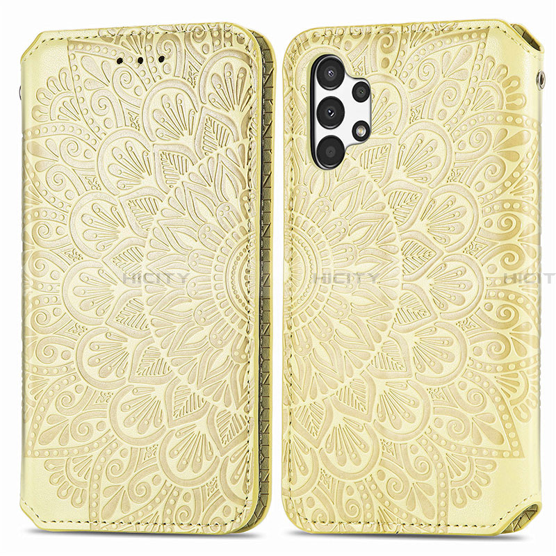 Coque Portefeuille Motif Fantaisie Livre Cuir Etui Clapet S01D pour Samsung Galaxy A13 4G Or Plus