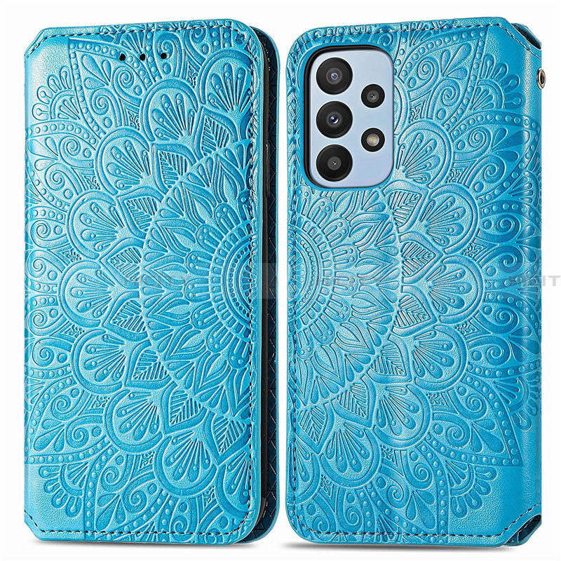 Coque Portefeuille Motif Fantaisie Livre Cuir Etui Clapet S01D pour Samsung Galaxy A23 4G Bleu Plus