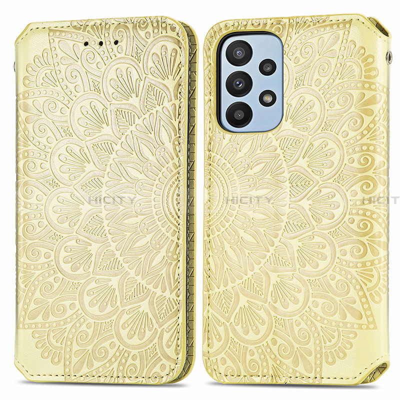 Coque Portefeuille Motif Fantaisie Livre Cuir Etui Clapet S01D pour Samsung Galaxy A23 4G Or Plus