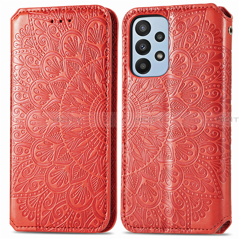 Coque Portefeuille Motif Fantaisie Livre Cuir Etui Clapet S01D pour Samsung Galaxy A23 4G Rouge Plus