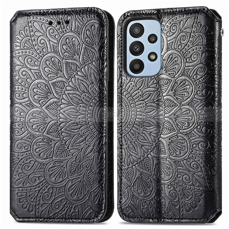 Coque Portefeuille Motif Fantaisie Livre Cuir Etui Clapet S01D pour Samsung Galaxy A23 5G Noir Plus