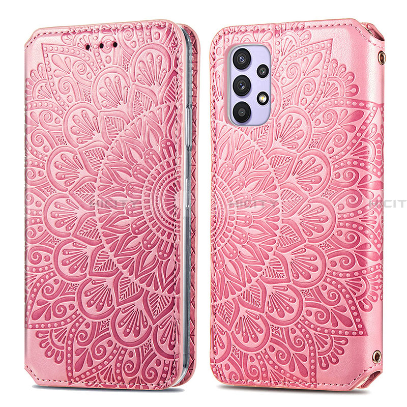 Coque Portefeuille Motif Fantaisie Livre Cuir Etui Clapet S01D pour Samsung Galaxy A32 5G Or Rose Plus