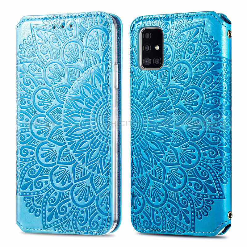 Coque Portefeuille Motif Fantaisie Livre Cuir Etui Clapet S01D pour Samsung Galaxy A51 4G Bleu Plus