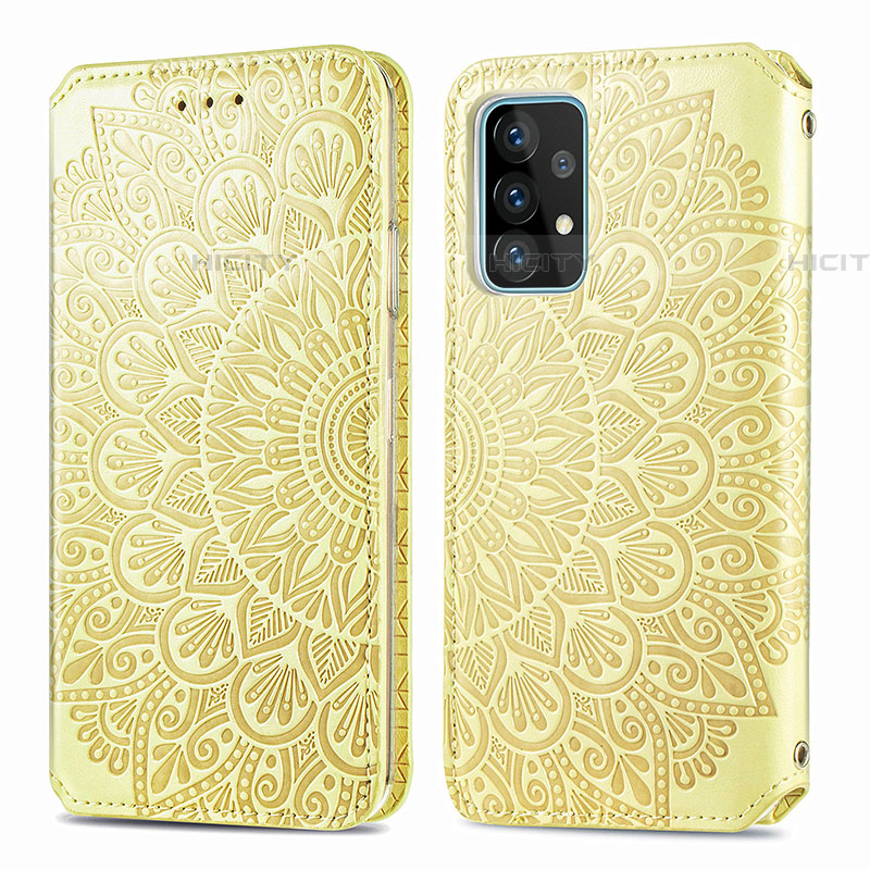 Coque Portefeuille Motif Fantaisie Livre Cuir Etui Clapet S01D pour Samsung Galaxy A52 4G Or Plus