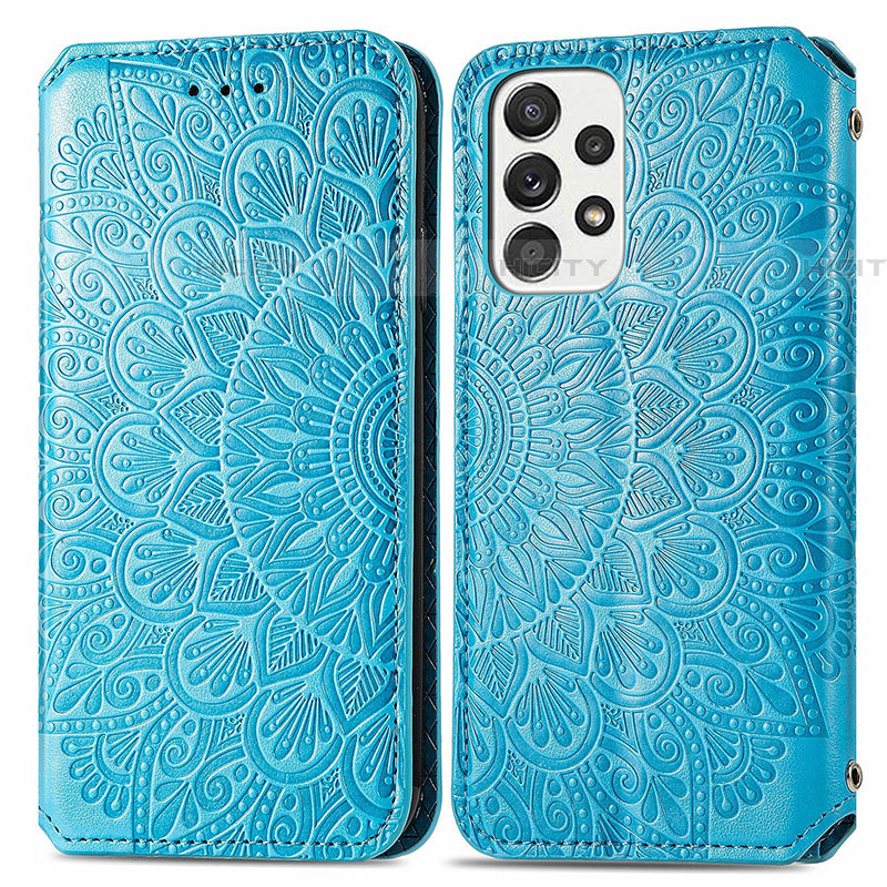 Coque Portefeuille Motif Fantaisie Livre Cuir Etui Clapet S01D pour Samsung Galaxy A53 5G Bleu Plus