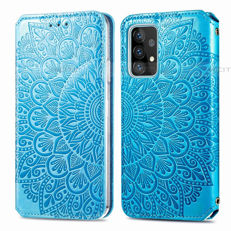 Coque Portefeuille Motif Fantaisie Livre Cuir Etui Clapet S01D pour Samsung Galaxy A72 4G Bleu Plus