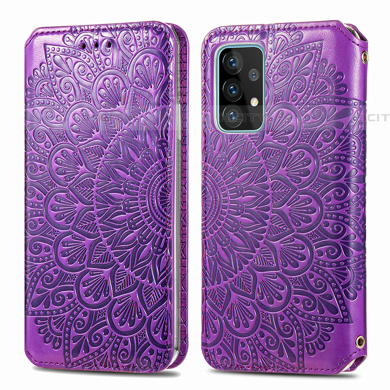Coque Portefeuille Motif Fantaisie Livre Cuir Etui Clapet S01D pour Samsung Galaxy A72 4G Violet Plus