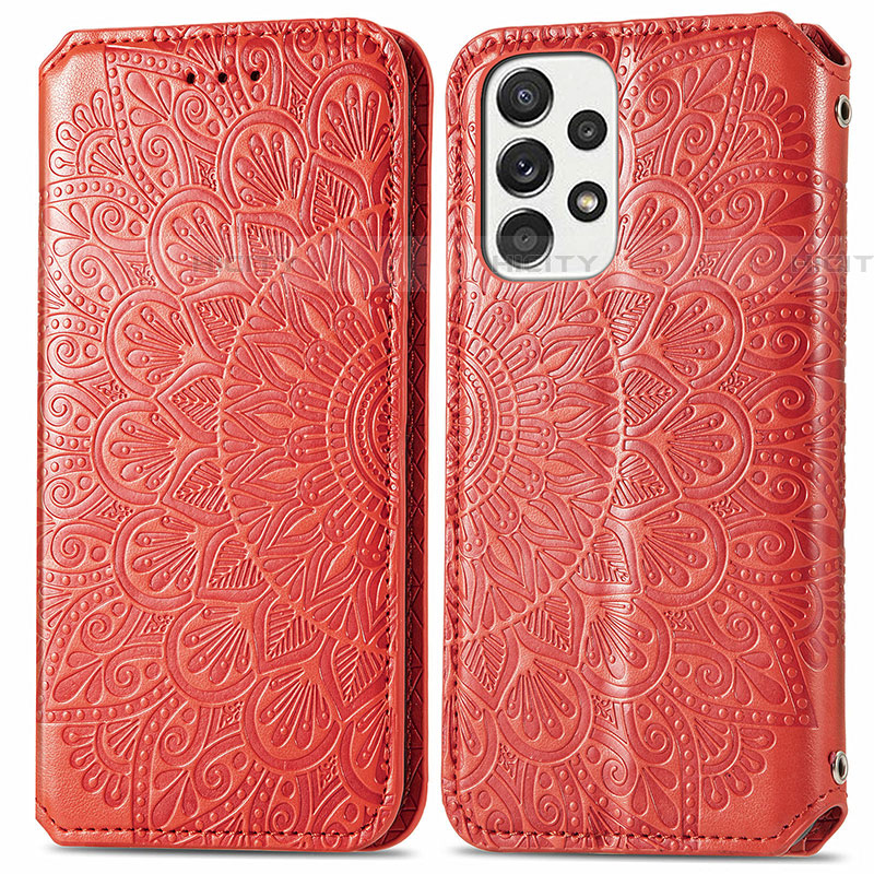 Coque Portefeuille Motif Fantaisie Livre Cuir Etui Clapet S01D pour Samsung Galaxy A73 5G Rouge Plus