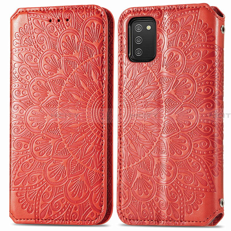 Coque Portefeuille Motif Fantaisie Livre Cuir Etui Clapet S01D pour Samsung Galaxy F02S SM-E025F Rouge Plus