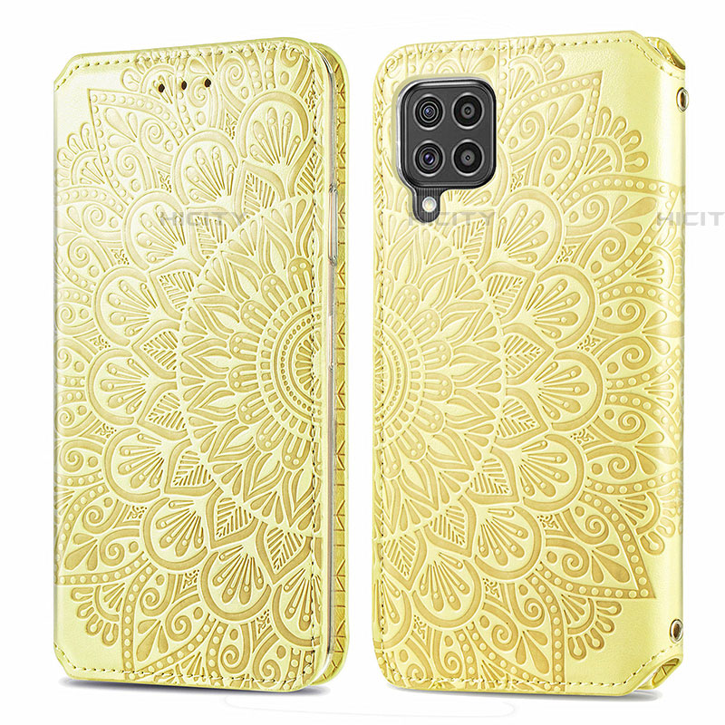 Coque Portefeuille Motif Fantaisie Livre Cuir Etui Clapet S01D pour Samsung Galaxy F62 5G Or Plus