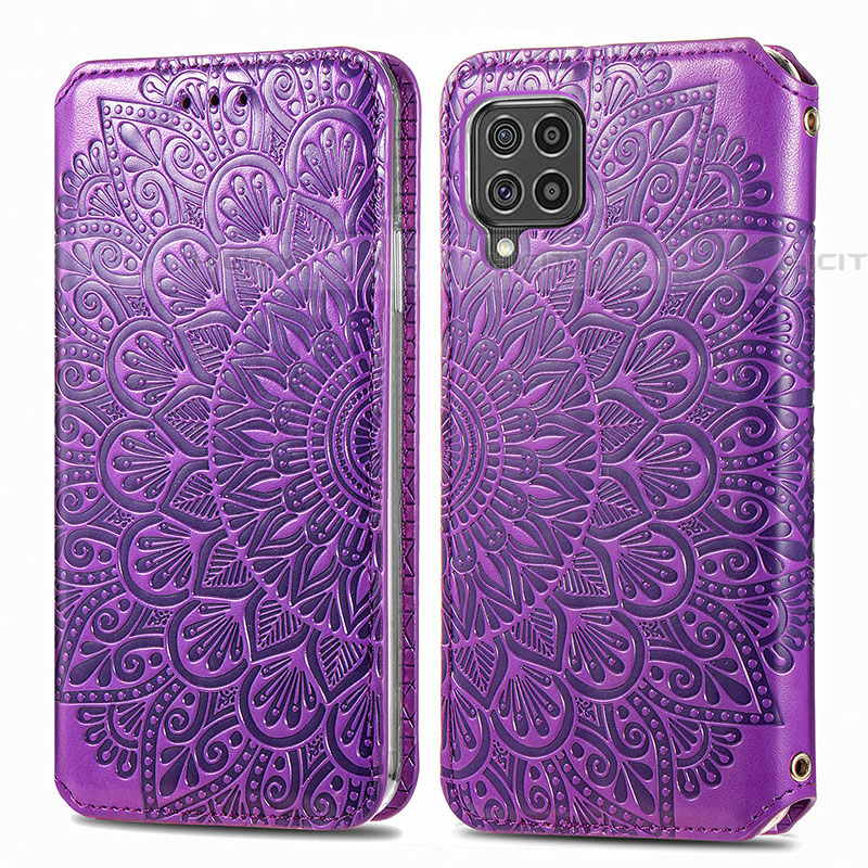 Coque Portefeuille Motif Fantaisie Livre Cuir Etui Clapet S01D pour Samsung Galaxy F62 5G Violet Plus
