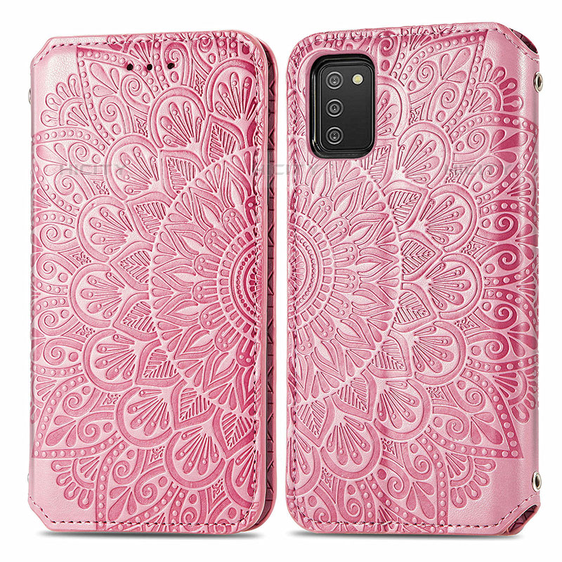 Coque Portefeuille Motif Fantaisie Livre Cuir Etui Clapet S01D pour Samsung Galaxy M02s Or Rose Plus