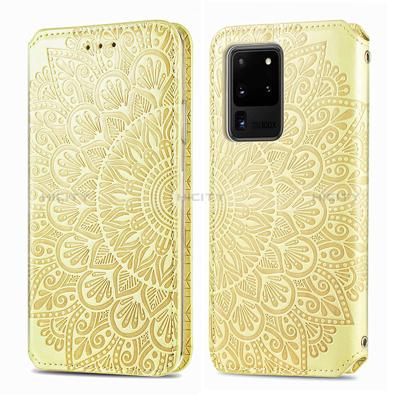 Coque Portefeuille Motif Fantaisie Livre Cuir Etui Clapet S01D pour Samsung Galaxy S20 Ultra 5G Or Plus