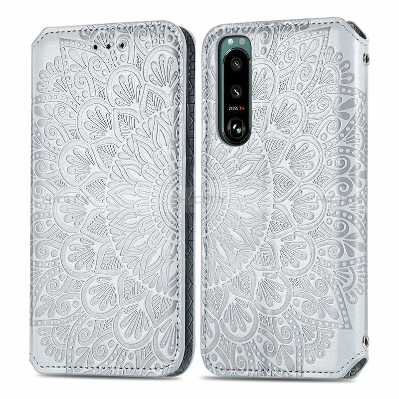 Coque Portefeuille Motif Fantaisie Livre Cuir Etui Clapet S01D pour Sony Xperia 5 III Argent Plus