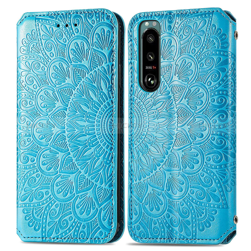 Coque Portefeuille Motif Fantaisie Livre Cuir Etui Clapet S01D pour Sony Xperia 5 III Bleu Plus