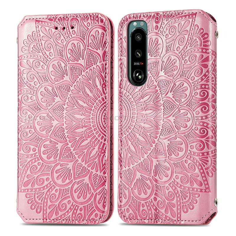 Coque Portefeuille Motif Fantaisie Livre Cuir Etui Clapet S01D pour Sony Xperia 5 III Or Rose Plus