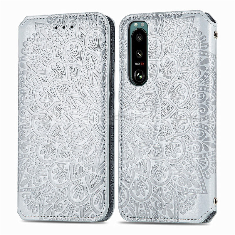 Coque Portefeuille Motif Fantaisie Livre Cuir Etui Clapet S01D pour Sony Xperia 5 IV Argent Plus