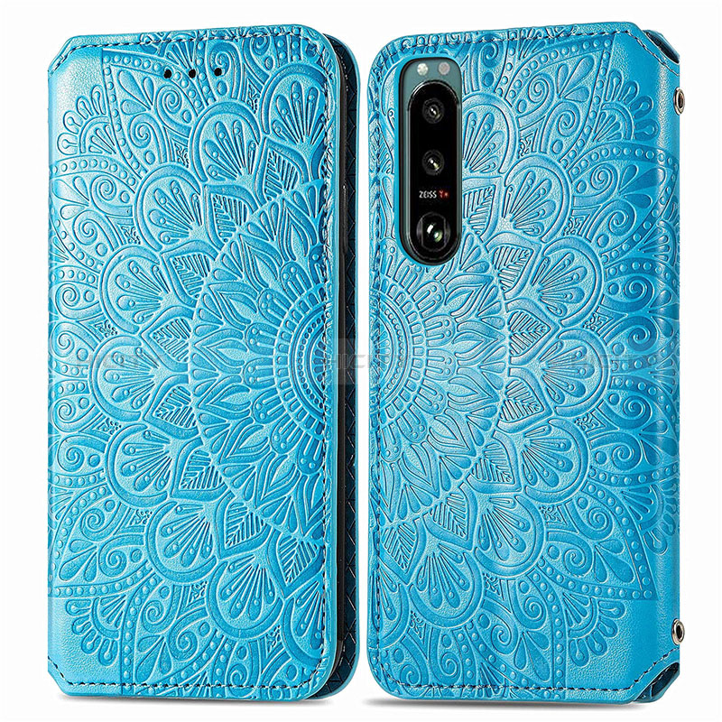 Coque Portefeuille Motif Fantaisie Livre Cuir Etui Clapet S01D pour Sony Xperia 5 IV Bleu Plus