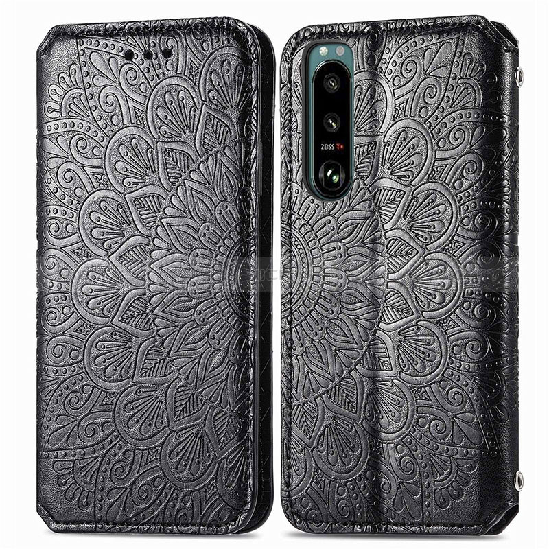 Coque Portefeuille Motif Fantaisie Livre Cuir Etui Clapet S01D pour Sony Xperia 5 IV Noir Plus