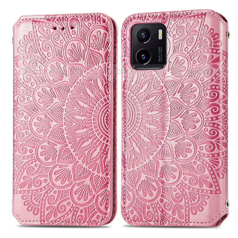 Coque Portefeuille Motif Fantaisie Livre Cuir Etui Clapet S01D pour Vivo iQOO U5x Or Rose Plus