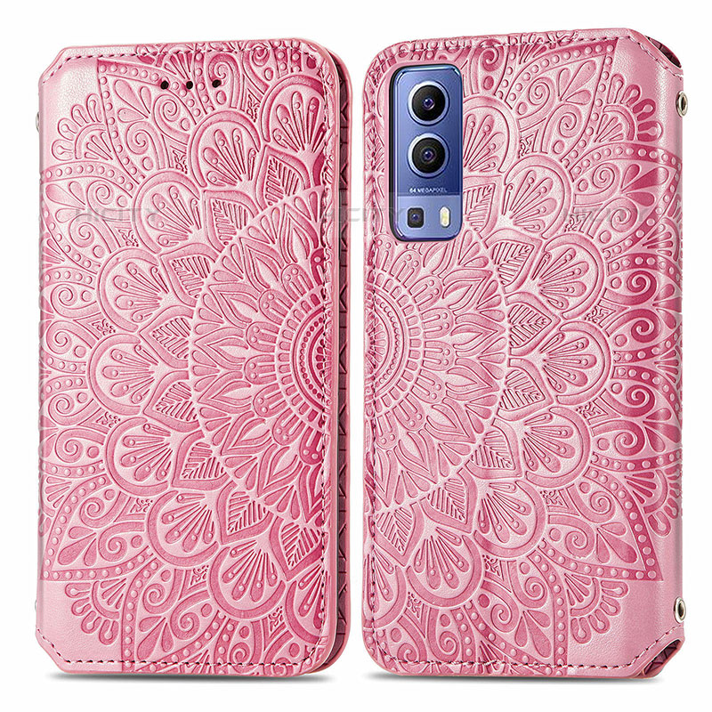 Coque Portefeuille Motif Fantaisie Livre Cuir Etui Clapet S01D pour Vivo iQOO Z3 5G Or Rose Plus