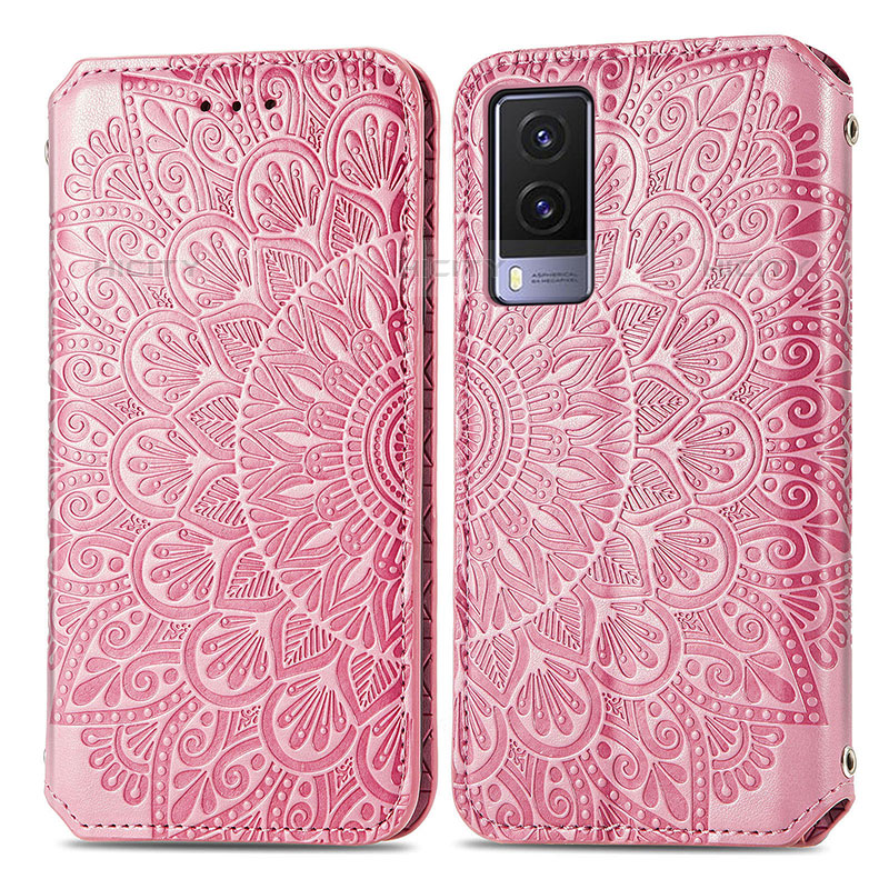 Coque Portefeuille Motif Fantaisie Livre Cuir Etui Clapet S01D pour Vivo V21e 5G Or Rose Plus