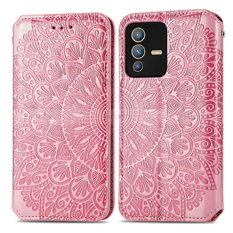 Coque Portefeuille Motif Fantaisie Livre Cuir Etui Clapet S01D pour Vivo V23 Pro 5G Or Rose Plus