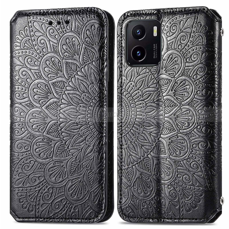 Coque Portefeuille Motif Fantaisie Livre Cuir Etui Clapet S01D pour Vivo Y01A Noir Plus